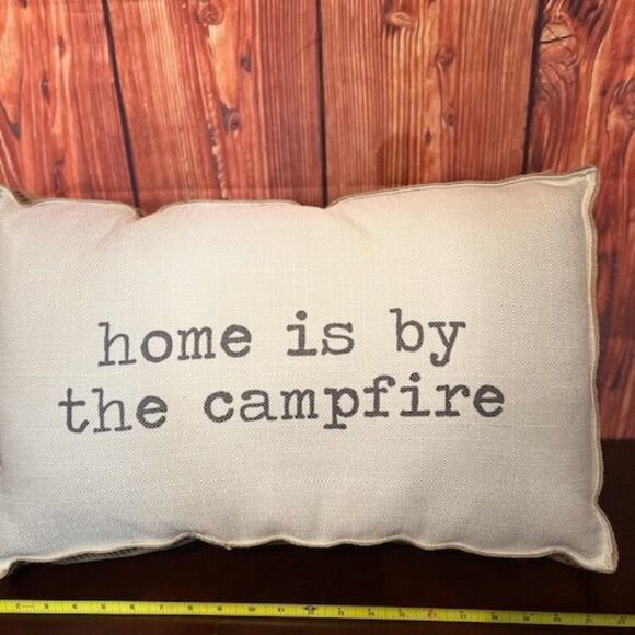 Decorative Lumbar Pillow With "Home Is By The Campfire" Print rustic style - Picture 3 of 5